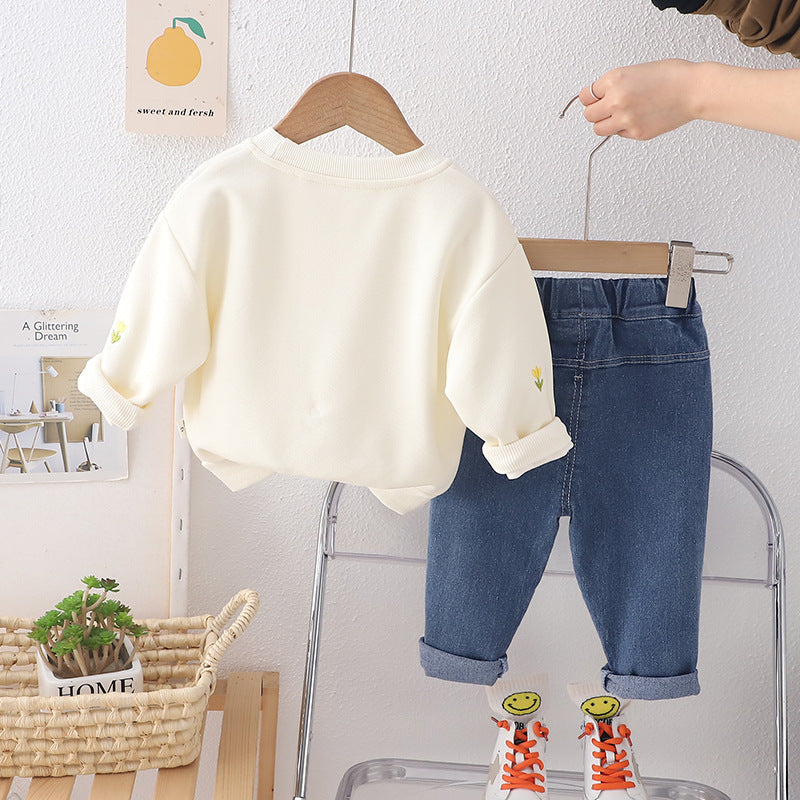 Kombi- Set aus Sweatshirt und Denim, mit Blumenmuster
