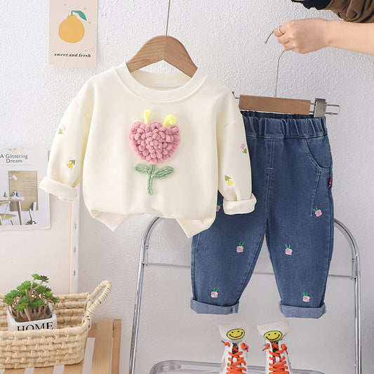 Kombi- Set aus Sweatshirt und Denim, mit Blumenmuster